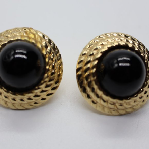 Stunning Large 14K Gold and Onyx Earrings - Omega Backs - Picture 2 of 11